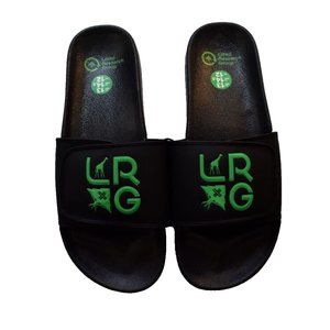 Lifted Research Group LRG Mens Stacked Logo Slides Black Sandals Shoes New 13